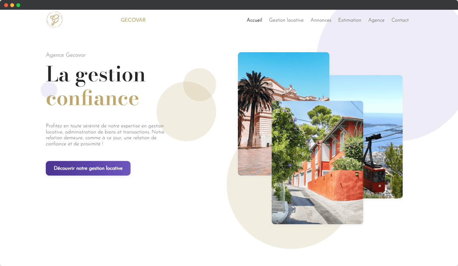 accueil du site de l'agence immobilière Gecovar